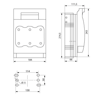 Выключатель-разъеденитель под предохранитель VR.250, габарит 1, 3 полюса, 250А