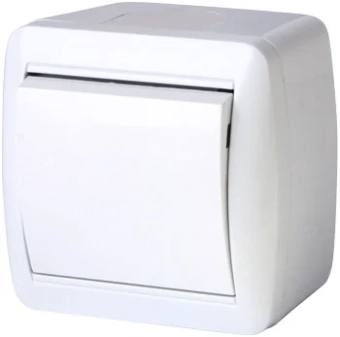 Выключатель проходной одноклавишный для внешнего монтажа, белый IP44 